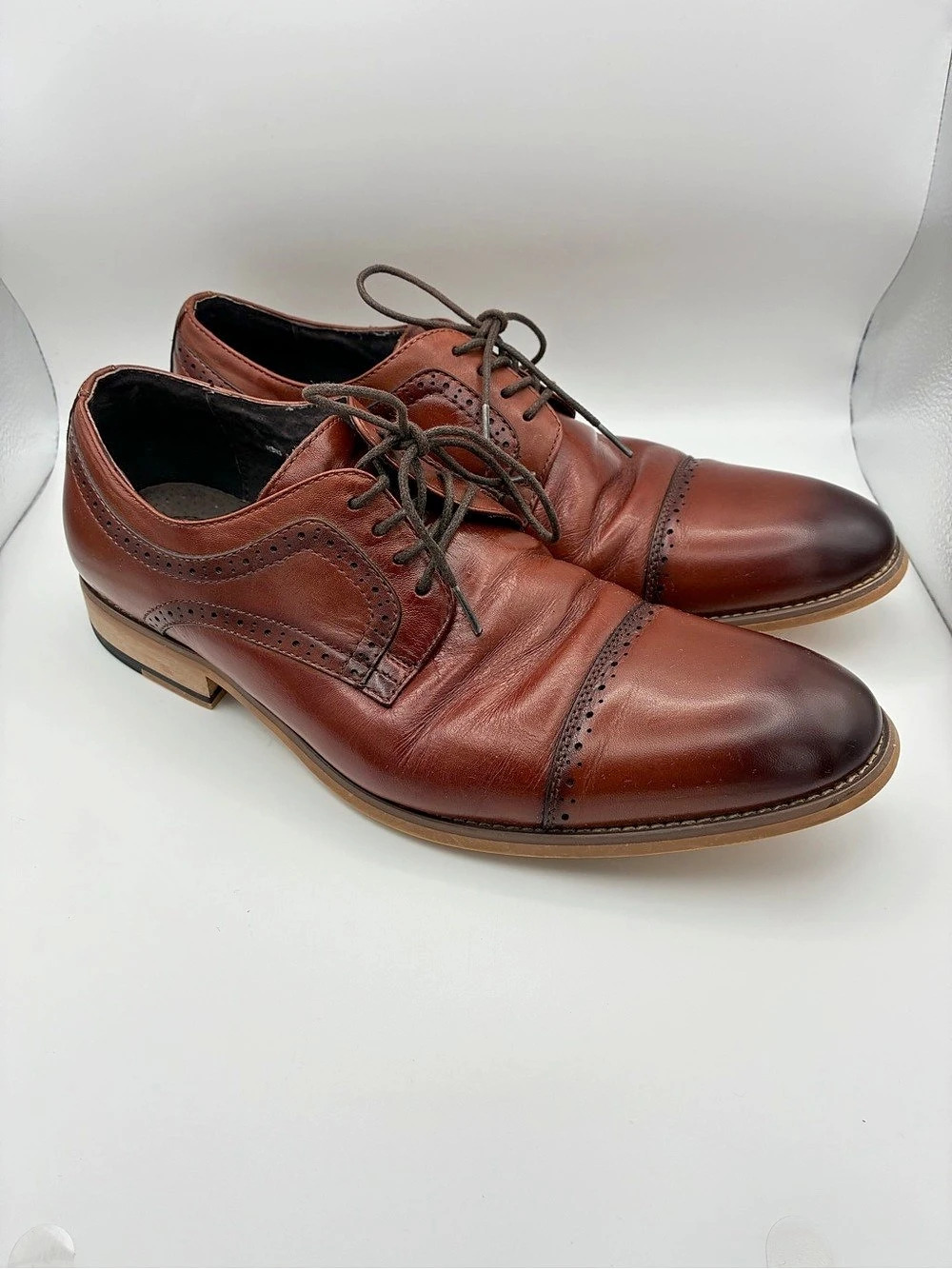 Stacy Adams 25065 Men's Leather Cap Toe Brogue Lace-Up Oxford Shoes 9M Brown